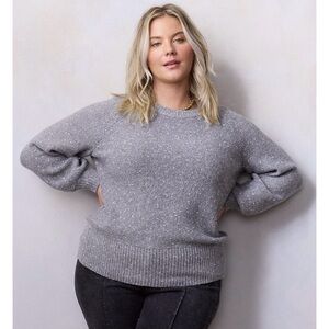 NWT LC Lauren Conrad Knitted Crewneck Raglan Sweater Metallic Gray Plus Size 2X